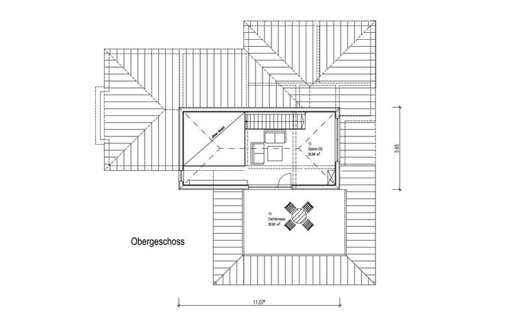 Der Grundriss der Galerie des modernen Bungalows aus Holz im Bauhausstil mit mineralischem Außenputz 