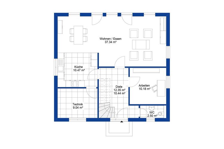 NORDHAUS | Grundriss Erdgeschoss Einfamilienhaus EFH K-143 | Hausbau made im Bergischen