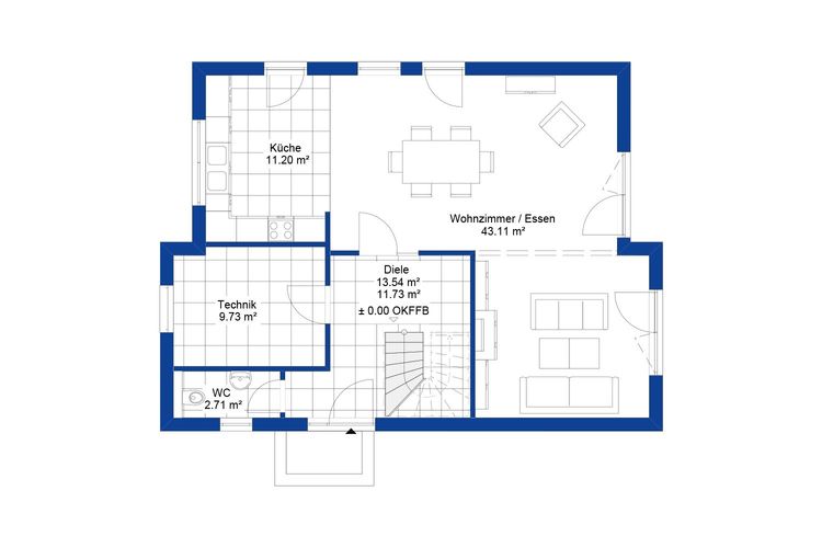 NORDHAUS | Grundriss Erdgeschoss Einfamilienhaus EFH K-147 | Hausbau made im Bergischen