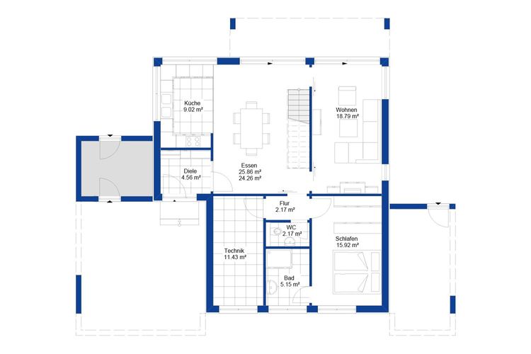 NORDHAUS | Grundriss Erdgeschoss Einfamilienhaus EFH S-155 | Hausbau made im Bergischen