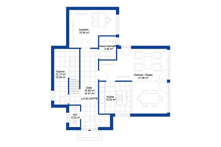 NORDHAUS | Grundriss Erdgeschoss Einfamilienhaus EFH S-174 | Hausbau made im Bergischen