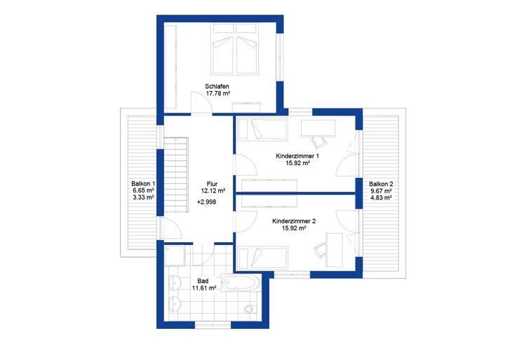 NORDHAUS | Grundriss Obergeschoss Einfamilienhaus EFH S-174 | Hausbau made im Bergischen