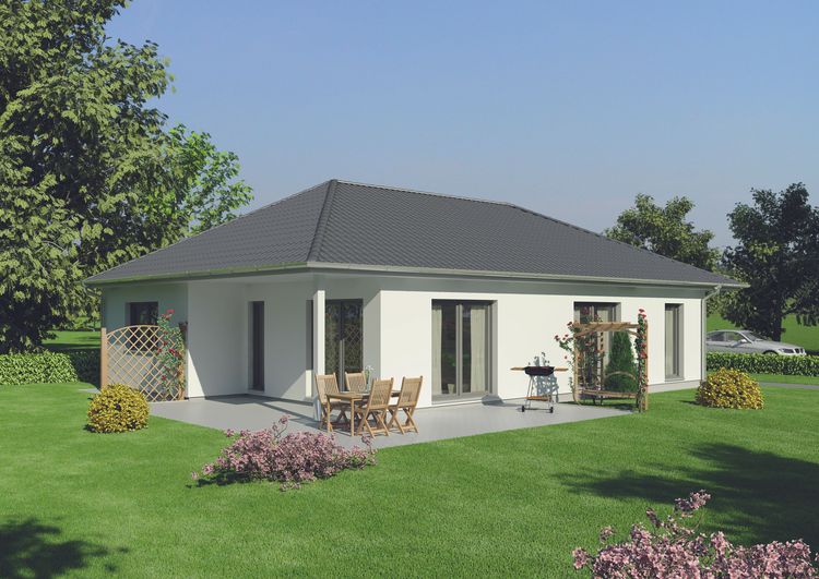 NORDHAUS - Einfamilienhaus Bungalow mit überdachtem Sitzbereich auf der Terrasse | Einfamilienhaus EFH B-118 | Hausbau made im Bergischen