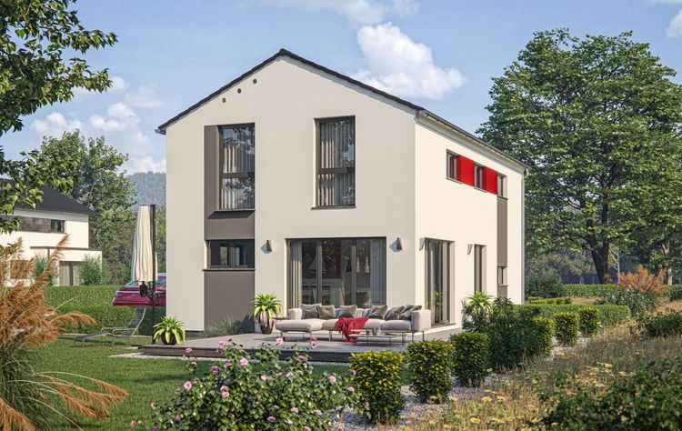 Einfamilienhaus von RENSCH-HAUS. CLOU 140 (Variante 1). Terrassenansicht.