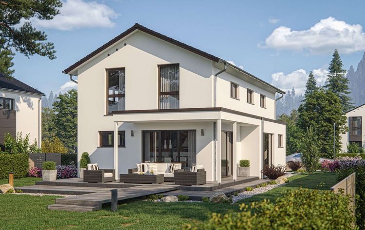 Einfamilienhaus von RENSCH-HAUS. CLOU 140 (Variante 2). Terrassenansicht.