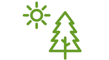 Symbolgrafik mit einer Sonne und einem Baum