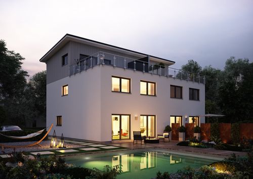 NORDHAUS - Doppelhaus mit großer Dachterrasse und Staffelgeschoss | Doppelhaus DH 187 | Hausbau made im Bergischen