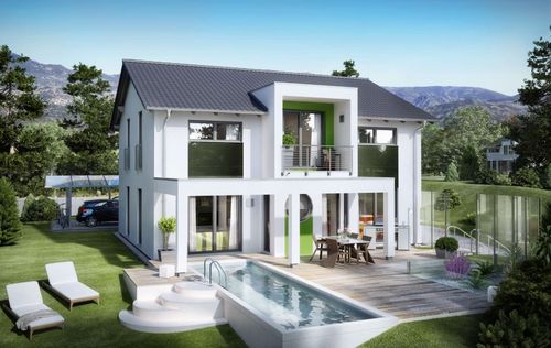 Einfamilienhaus von RENSCH-HAUS. Innovation R 140_2_V18. Terrassenansicht.