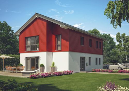 NORDHAUS - Moderne Stadtvilla mit farblich akzentuierter Fassade | Einfamilienhaus EFH S-180 | Hausbau made im Bergischen