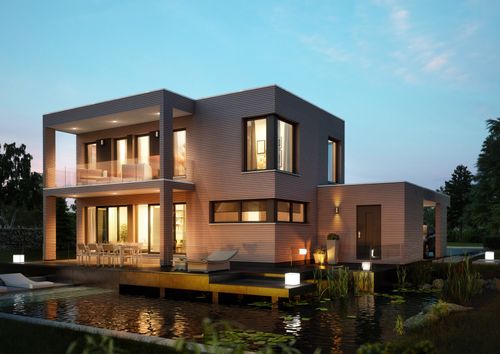 NORDHAUS - Moderne Stadtvilla im Bauhaus-Stil und mit Holzfassade | Einfamilienhaus EFH S-155 | Hausbau made im Bergischen