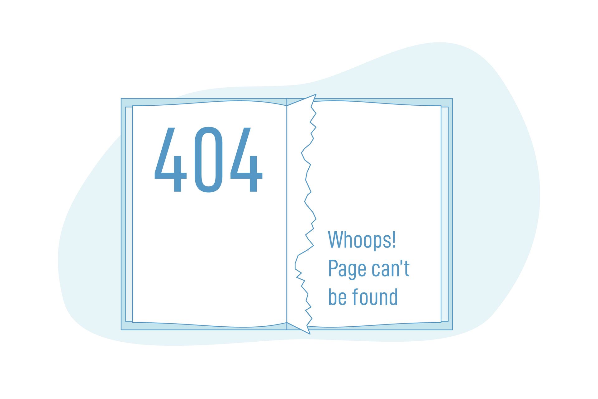 Grafik von einem Buch mit einer herausgerissenen Seite und dem Text "Page can't be found"